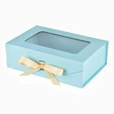 PLINJOY Blue Gift Box for Presents with Ribbon 10.8x7.5x3.5 Inches Clear Gift Box with Window Magnetic Closure Gift Boxes with Lids